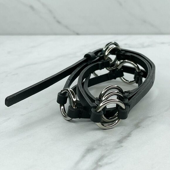 Black Skinny Faux Leather Circle Concho Belt Silver Hardware Large (L) ✨ - Picture 4 of 9